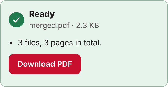 Merge PDFs result: 3 files, 3 pages